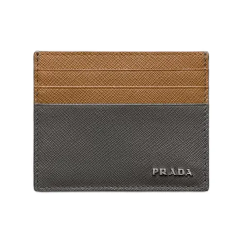 PRADA Saffiano Leather Card Holder Men's Marble Gray With Caramel Accents
