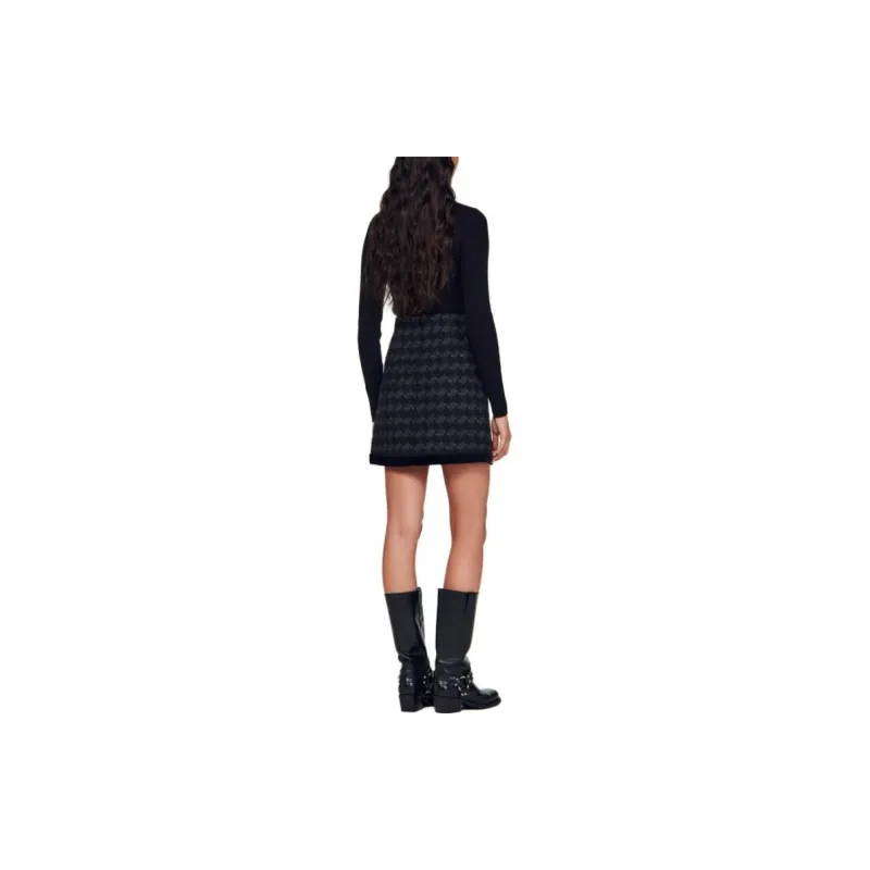 Sandro Houndstooth pattern High waisted Skirt-2