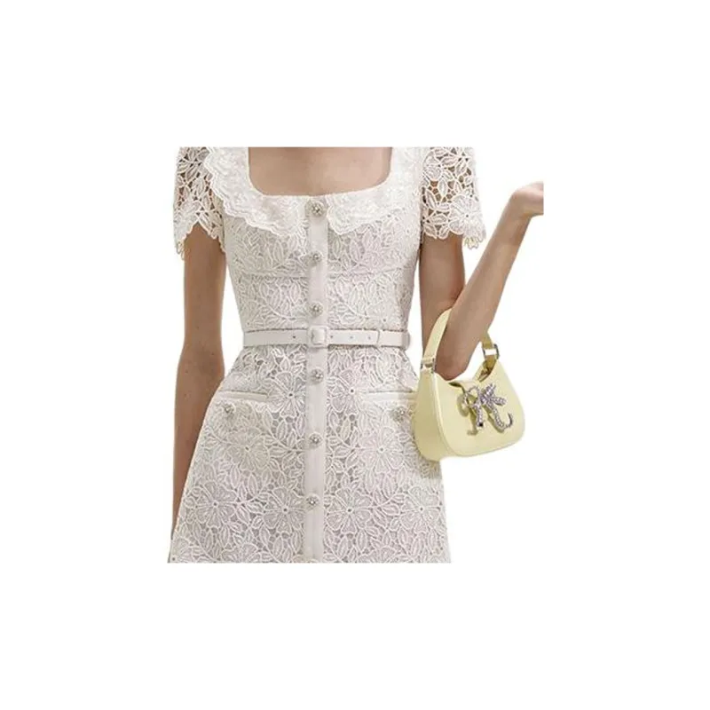 Self portrait Short Sleeved Dress Women's Ivory White-4