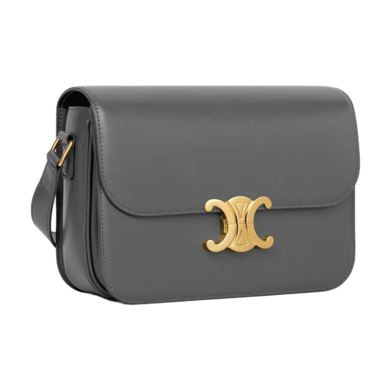 CELINE Shiny Calfskin Shoulder Bag Crossbody Bag Women's Smoke Black-1