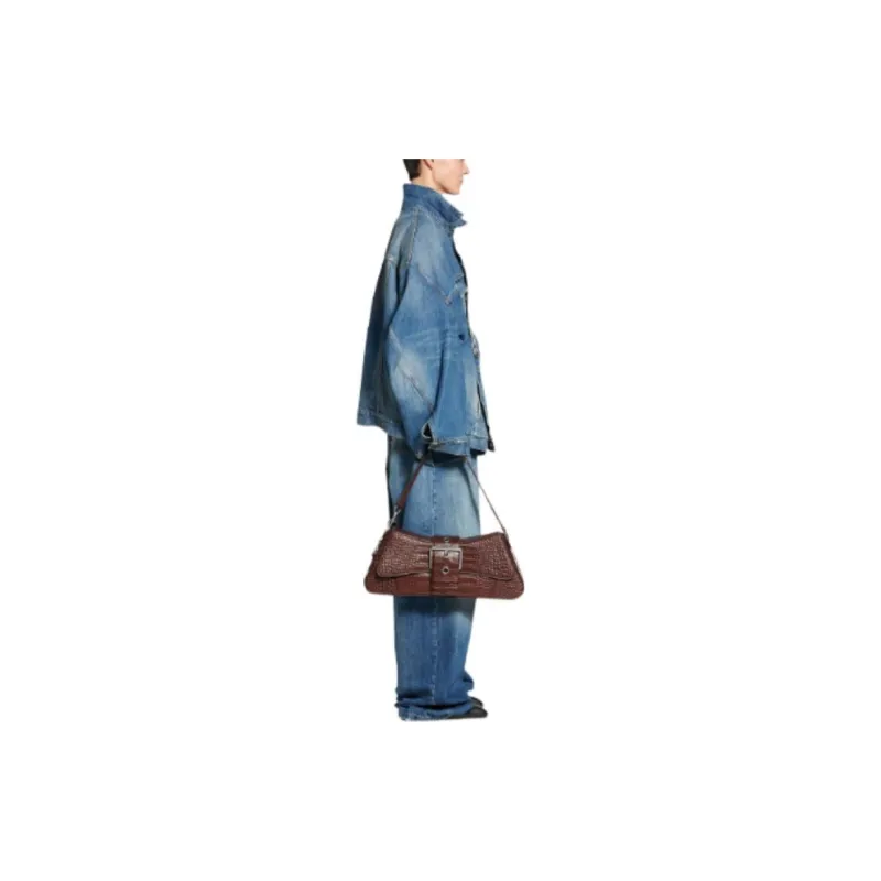 Balenciaga Women's Vintage Denim Oversized Twisted Sleeve Jacket Blue-4