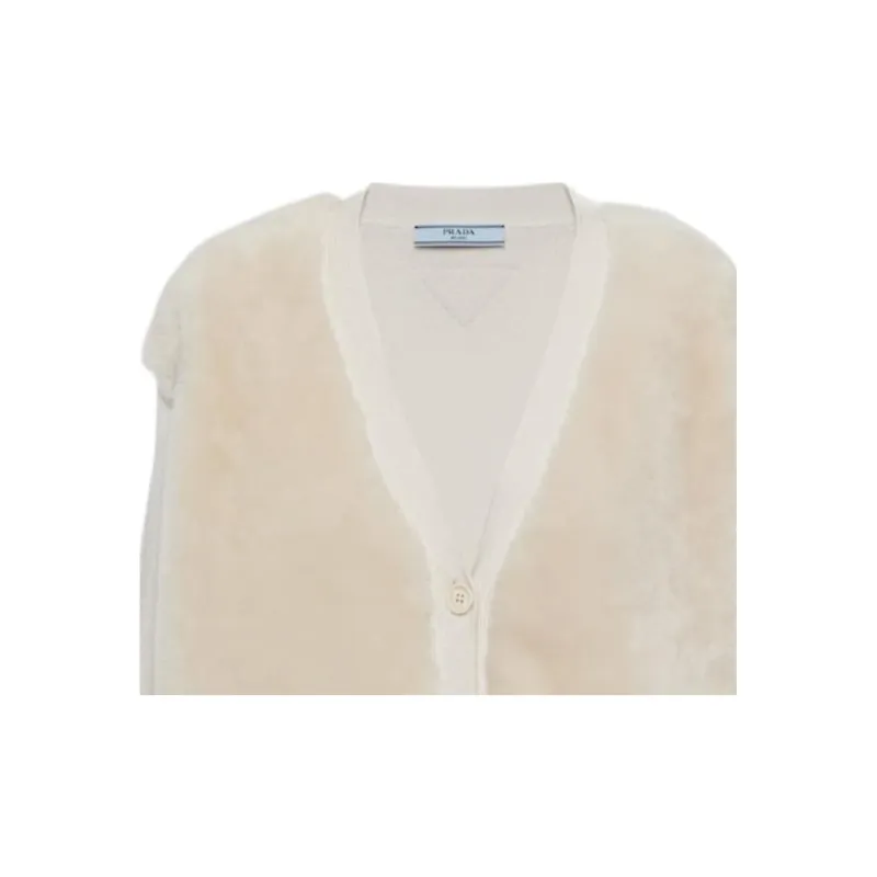 PRADA Shearling panel Cashmere Cardigan-3