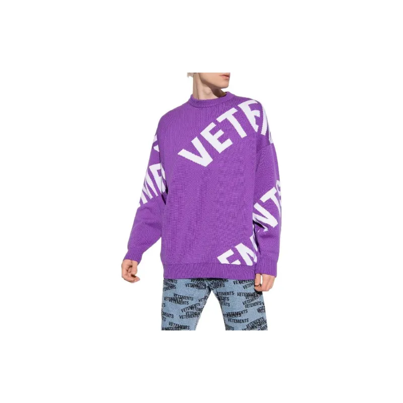 Vetements Giant Logo Knitted Sweater 'Ultraviolet/White'-1