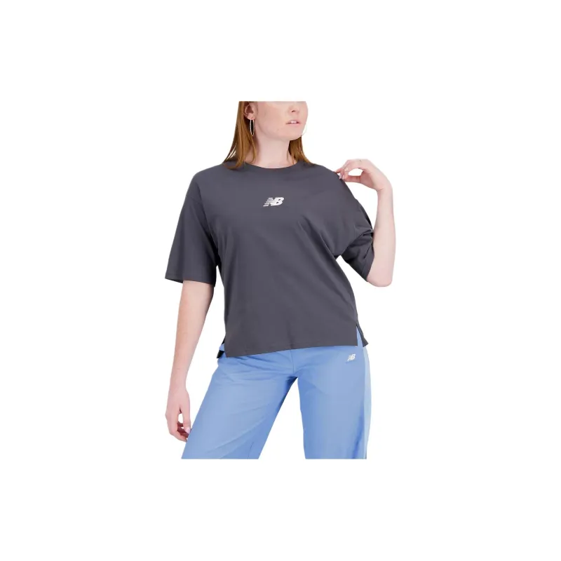 New Balance Athletics Remastered Plain Knitted Loose Fitting T shirt T Shirt Women's Gray-2