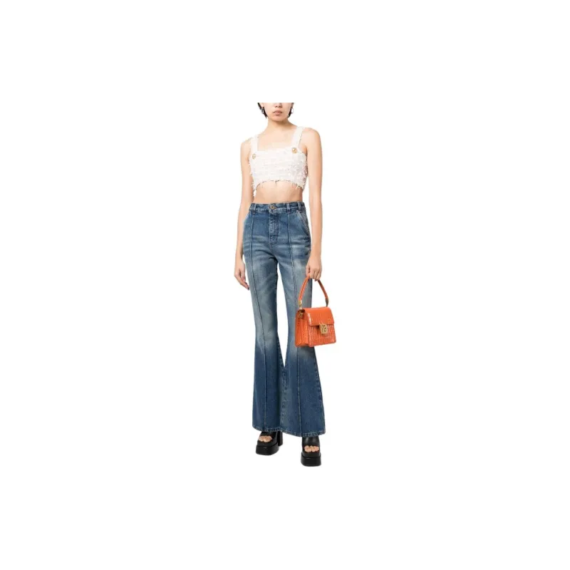 BALMAIN High waisted Cotton Flared Jeans-1