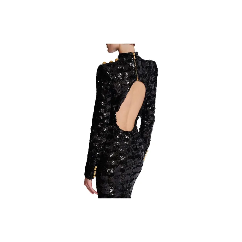BALMAIN High-Neck Long-Sleeved Maxi Dress-5