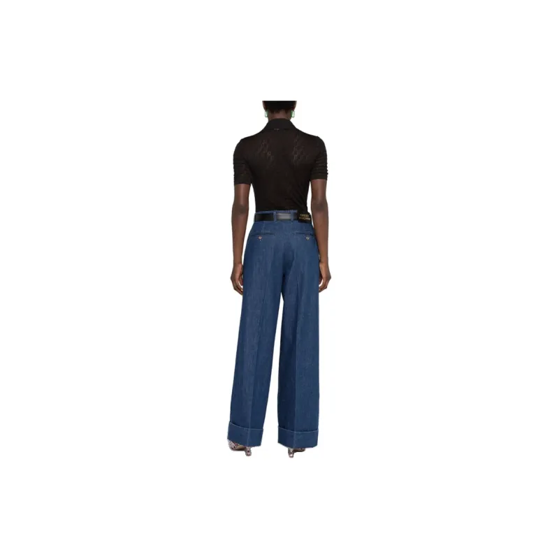 GUCCI Logo Patch Wide Leg Jeans-2