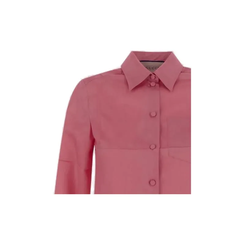 GUCCI Satin Long Sleeve Blouse Pink-2