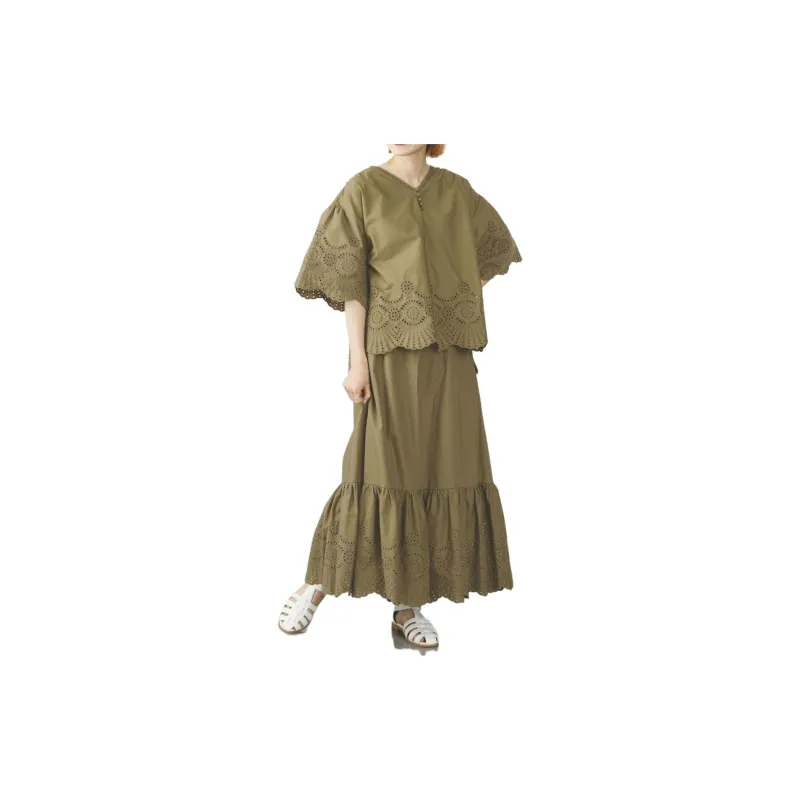 Beams Casual Long Skirts Women's Dark Green-4