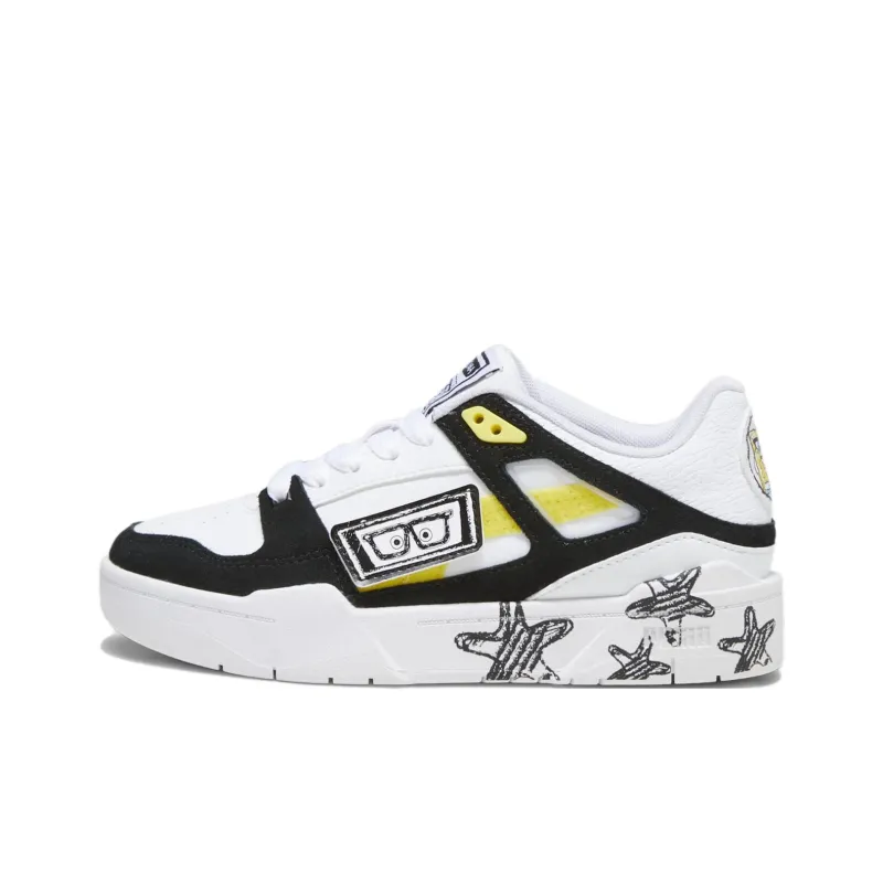 PUMA X SPONGEBOB Slip Resistant Low Top Kids' Skateboarding Shoes White Teenagers-0