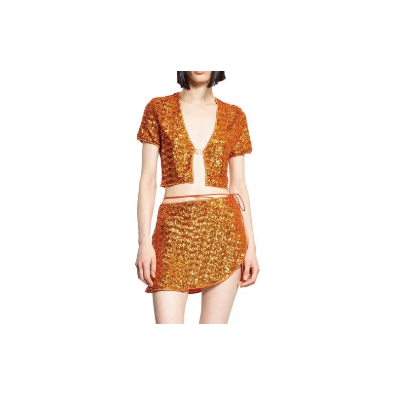 Oséree Sequin Embellished Cropped Cardigan-2