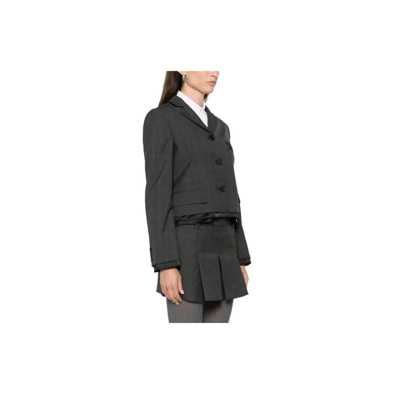 MIU MIU Tartan Print Cropped Jacket 'Slate Grey'-4