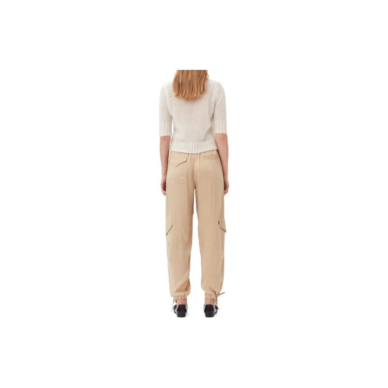 GANNI Elasticated-waist Satin Trousers-3