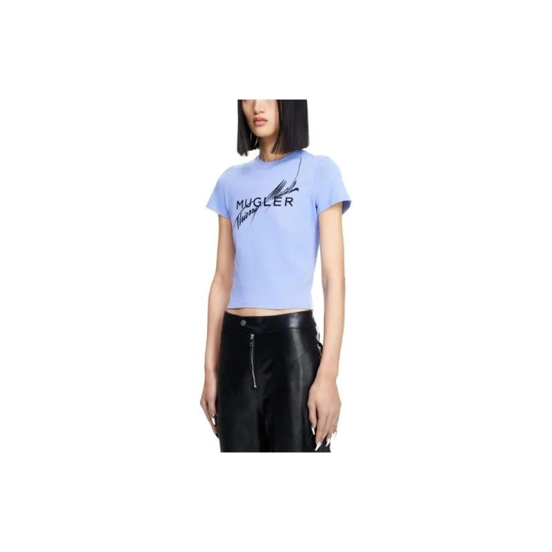 Mugler H&M Printed Fitted T shirt Blue-3