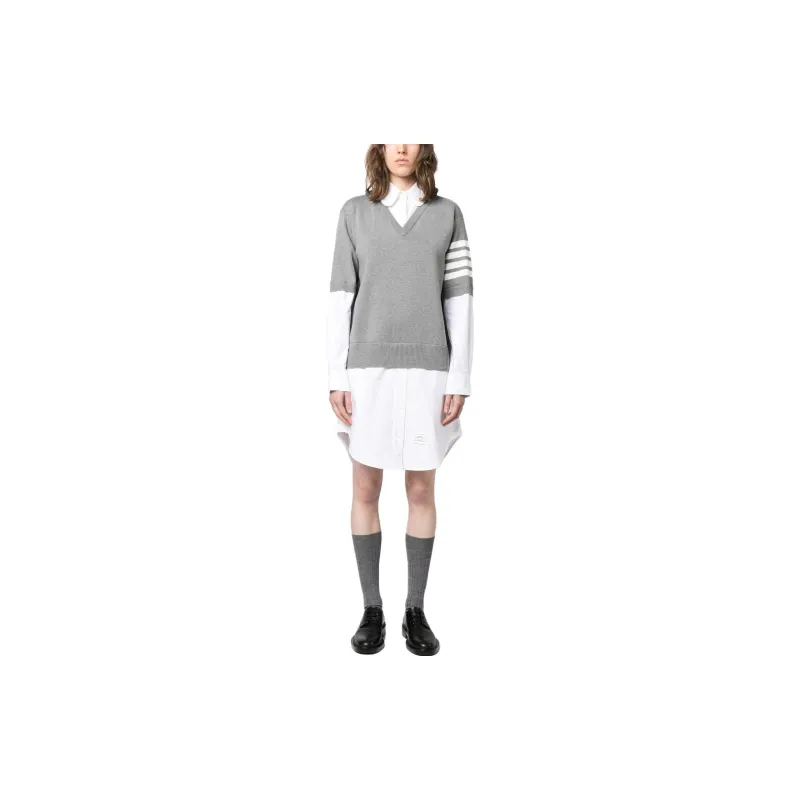 THOM BROWNE Stripe detail Poplin Dress-1