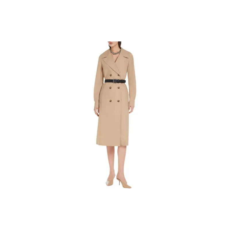 MaxMara Studio Noveli Collection Poplin Shirt Dress Long Sleeved Dresses Women's Khaki-1