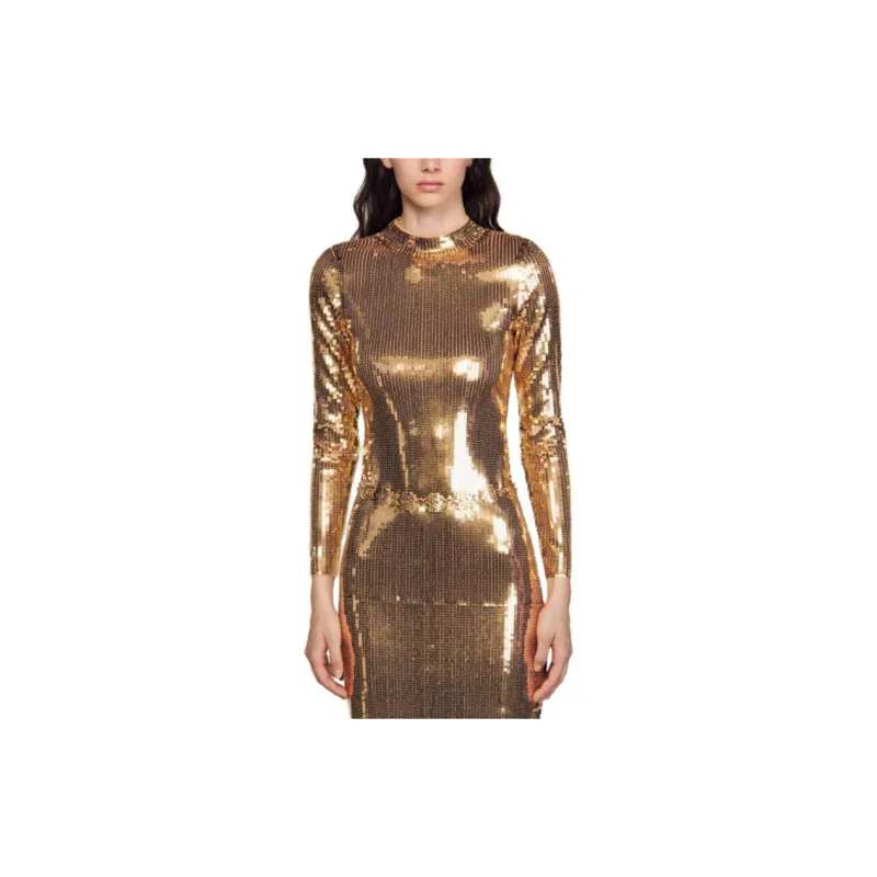 Sandro Long-Sleeved Dresses Women's Gold-1
