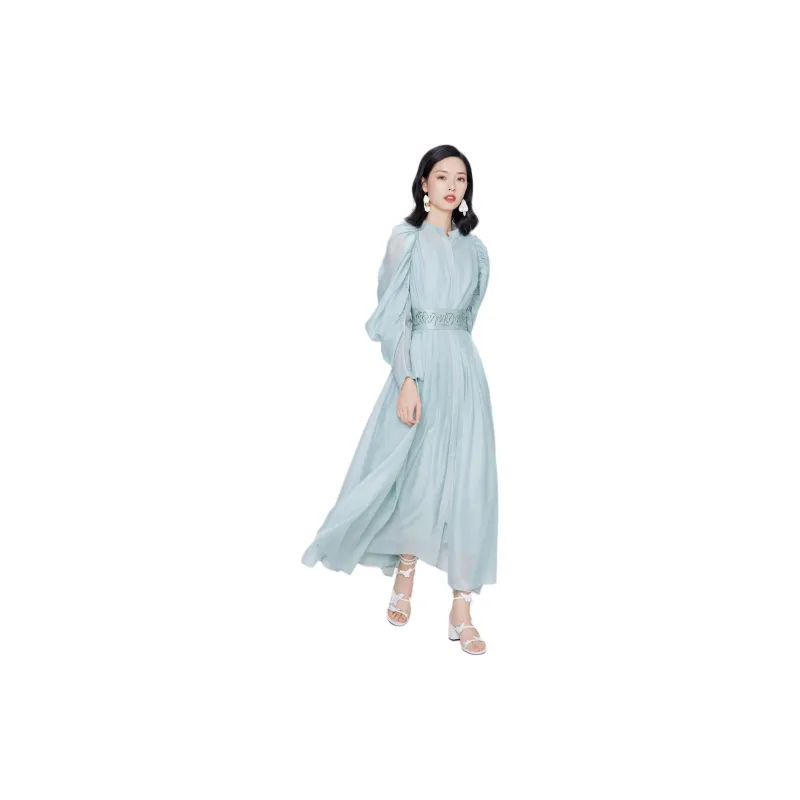 BBLLUUEE Long Sleeved Dress Women's Light Aqua Green-1