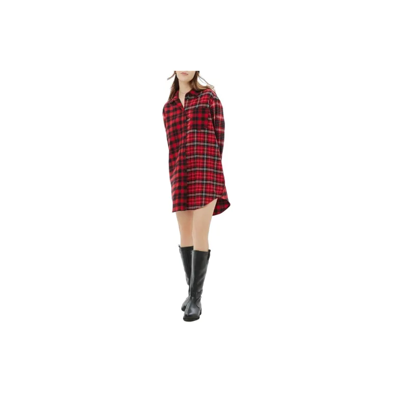 GAP Long-Sleeved Dresses Women's Red Plaid-1