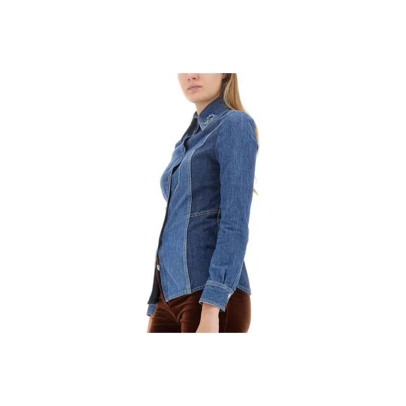ETRO Floral Embroidered Button Up Denim Shirt-3