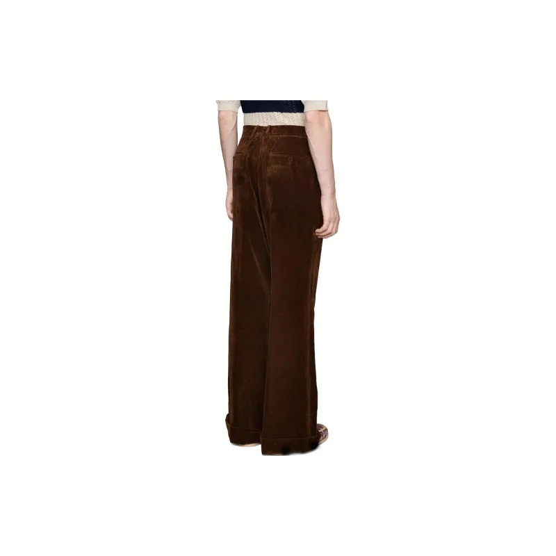 GUCCI Velvet Flared Leg Pants Brown-3