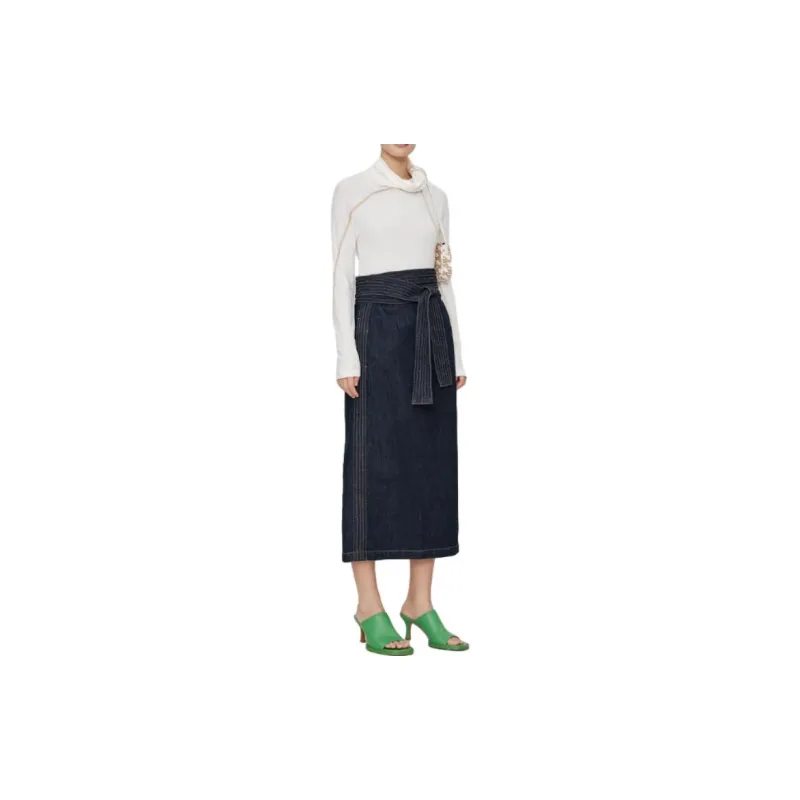 Marisfrolg Denim Long Skirts Women's Navy Blue-3