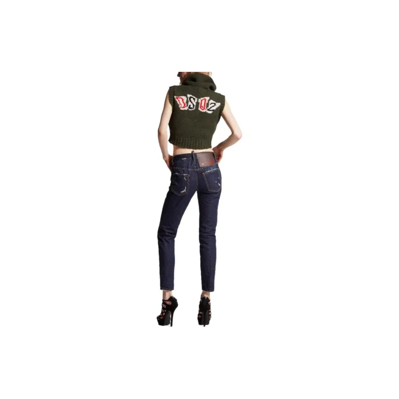DSQUARED 2 Dark Crinkle Washed Medium Waist Jennifer Jeans-3