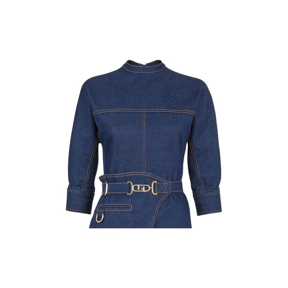 FENDI Long-Sleeved Dresses Women's Blue - POIZON