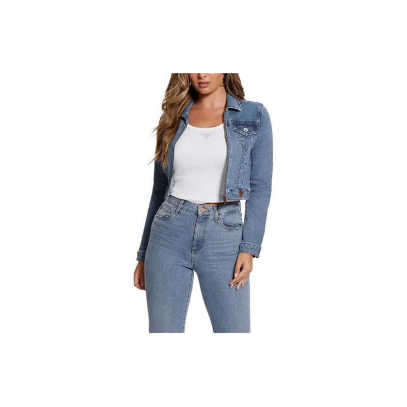 GUESS Sexy Crop Denim Jacket Jackets Coats Women's Blue-3