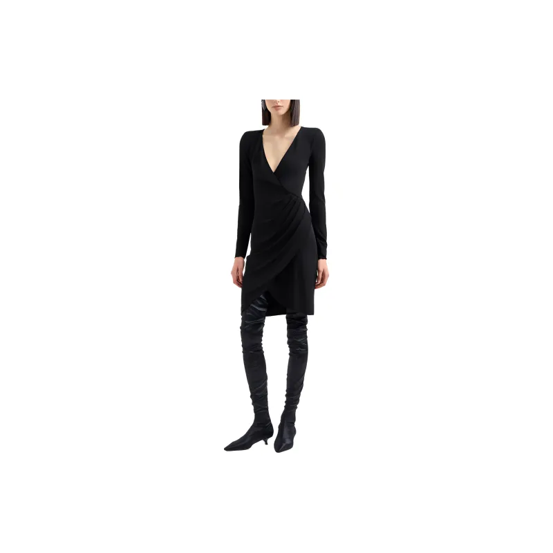 EMPORIO ARMANI Crepe look Stretch Interlock Jersey Dress With Cross over Neckline And Draping-1