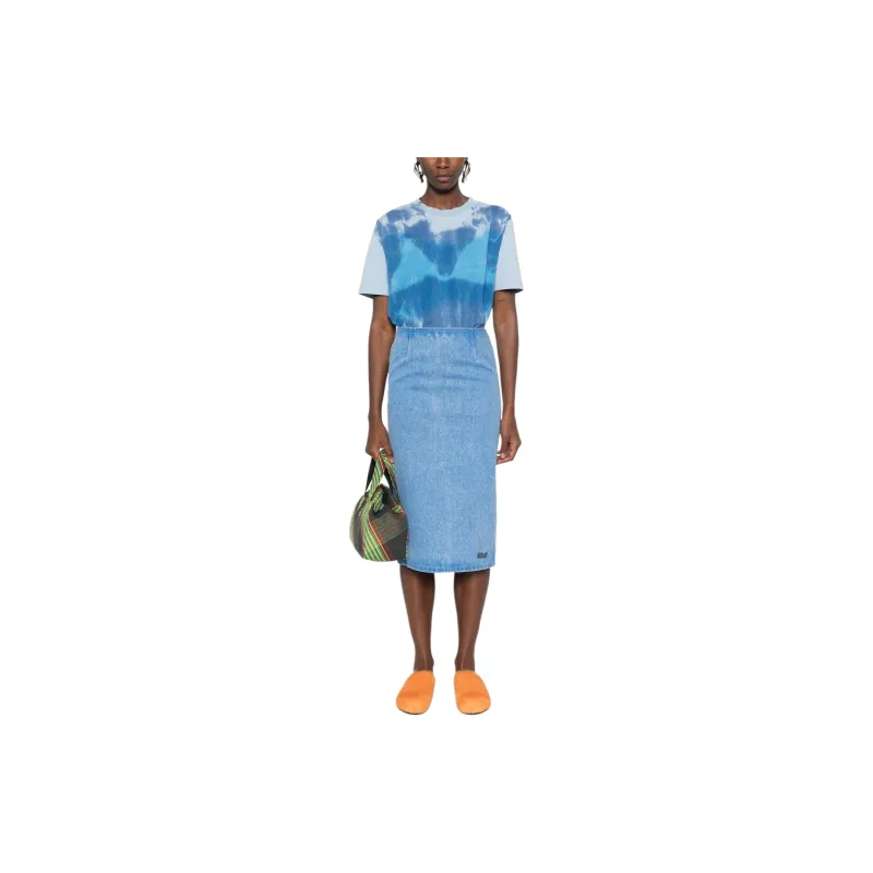 MARNI Logo patch Denim Pencil Skirt-1