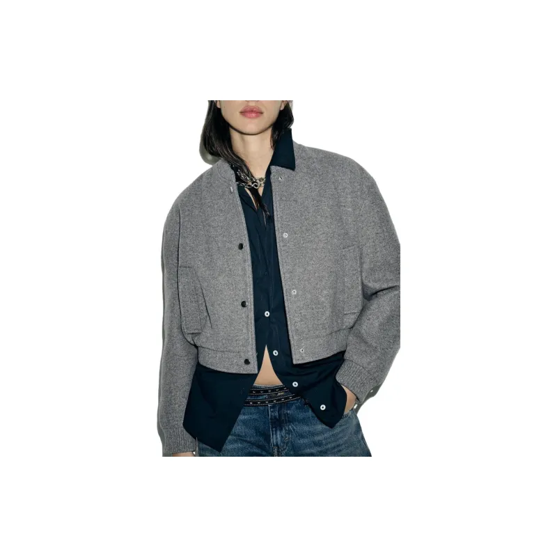 ZARA Cropped Coats Women's Gray-3