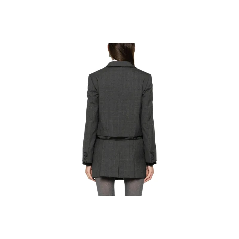 MIU MIU Tartan Print Cropped Jacket 'Slate Grey'-3