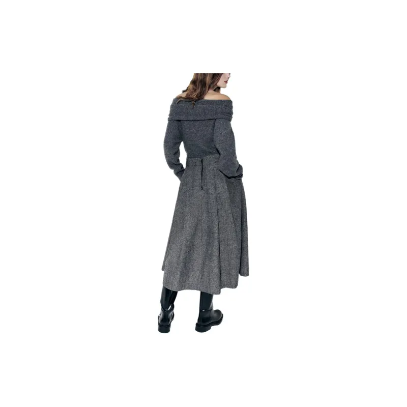 ZARA ZW Series Casual Long Skirt Women's Gray-3