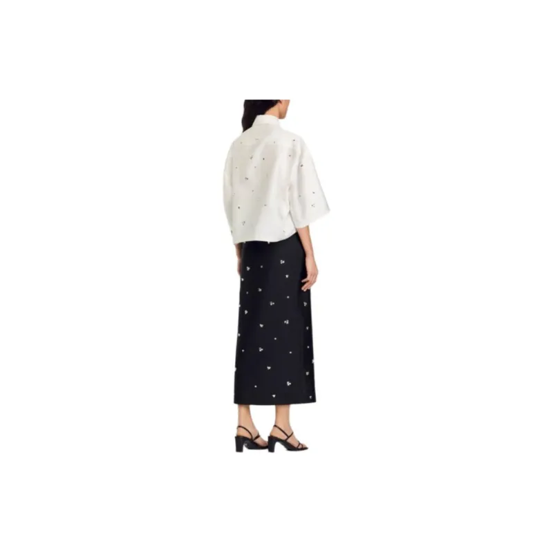 Sandro Rhinestoned Cropped Shirt-3