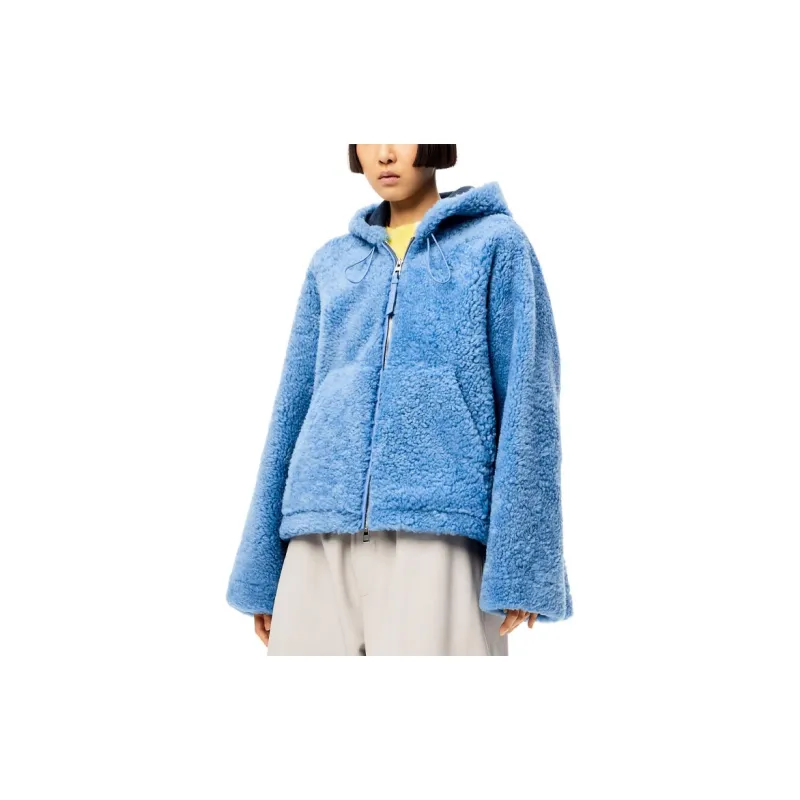 LOEWE Hooded Shearling Jacket 'Blue/Navy'-2