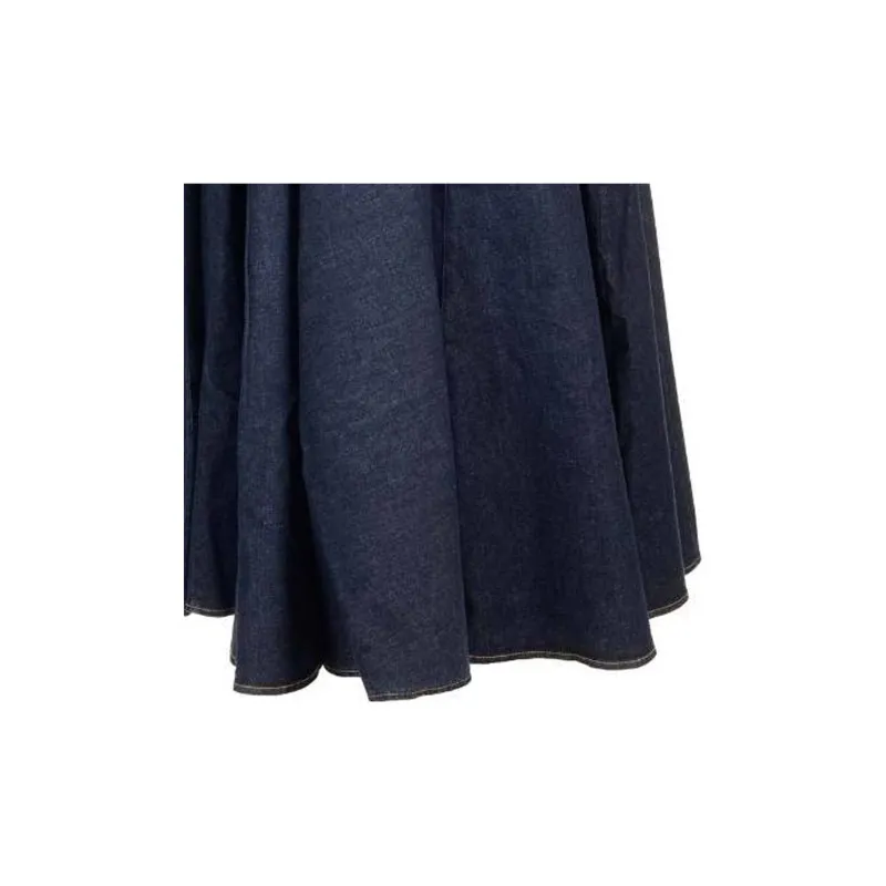 Alaia Pleat Detailed Denim Midi Skirt-5