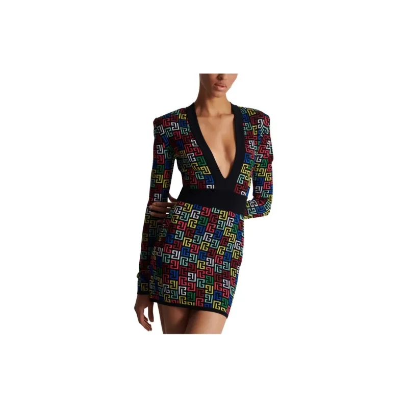 BALMAIN Patterned Long Sleeve Dress-5