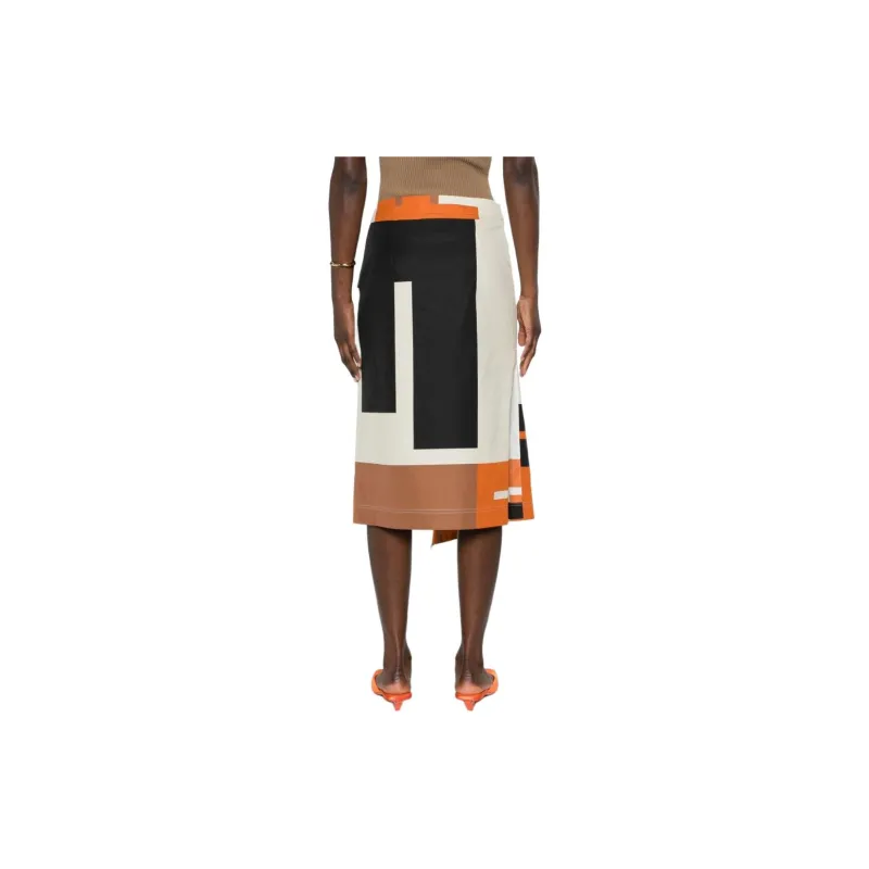 FENDI Asymmetric Hem Draped Midi Skirt-3