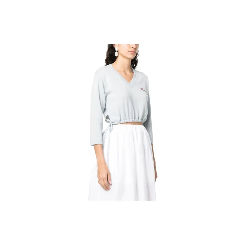 MARNI Logo-Embroidered V-Neck Cropped Jumper-3