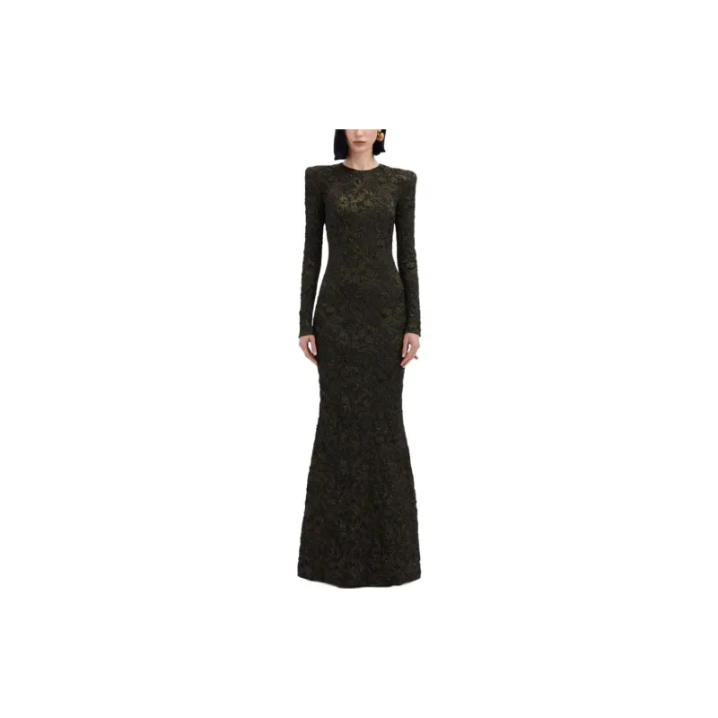 Oscar De La Renta Metallic Orchid Jacquard Gown-1