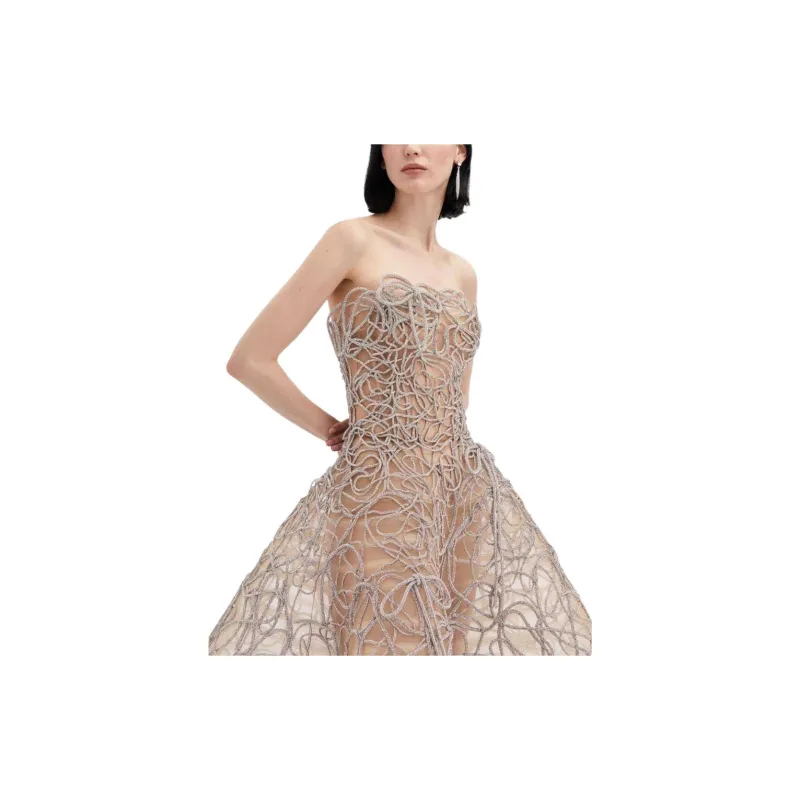 Oscar De La Renta Crystal Embroidered Cord Gown-4