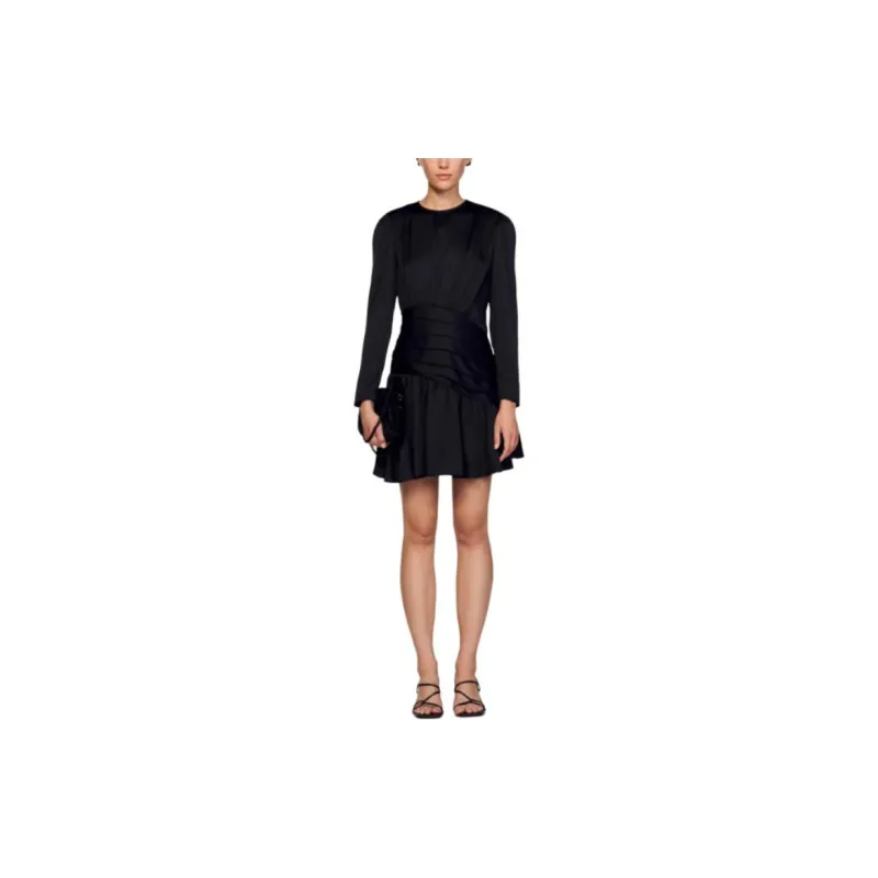 Sandro Leticia Draped Long-sleeve Minidress-1