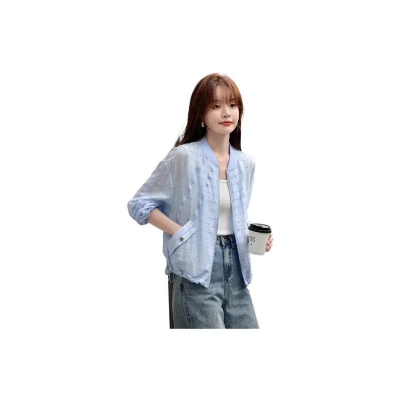 Mo Han Yi Mei Cropped Coat Women's Blue-2