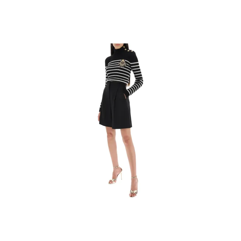 BALMAIN Logo Patch Striped Jumper-1