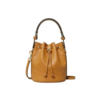 TORY BURCH T Monogram Leather Bucket Bag, Shoulder Bag, Crossbody Bag, Handbag Mini Women's Tan