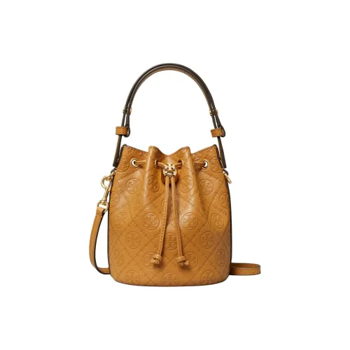 TORY BURCH T Monogram Leather Bucket Bag, Shoulder Bag, Crossbody Bag, Handbag Mini Women's Tan