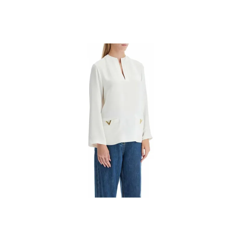 Valentino VLogo Plaque V-Neck Blouse-1