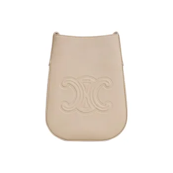 CELINE Cow Leather Shoulder Bag Crossbody Bag Cell Phone Pouch Women's Cappuccino Coffee