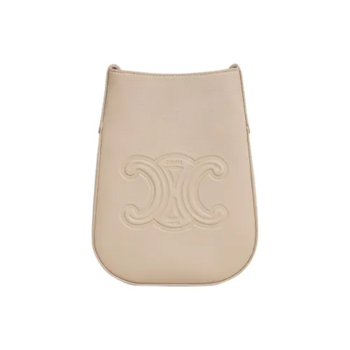CELINE Cow Leather Shoulder Bag Crossbody Bag Cell Phone Pouch Women's Cappuccino Coffee